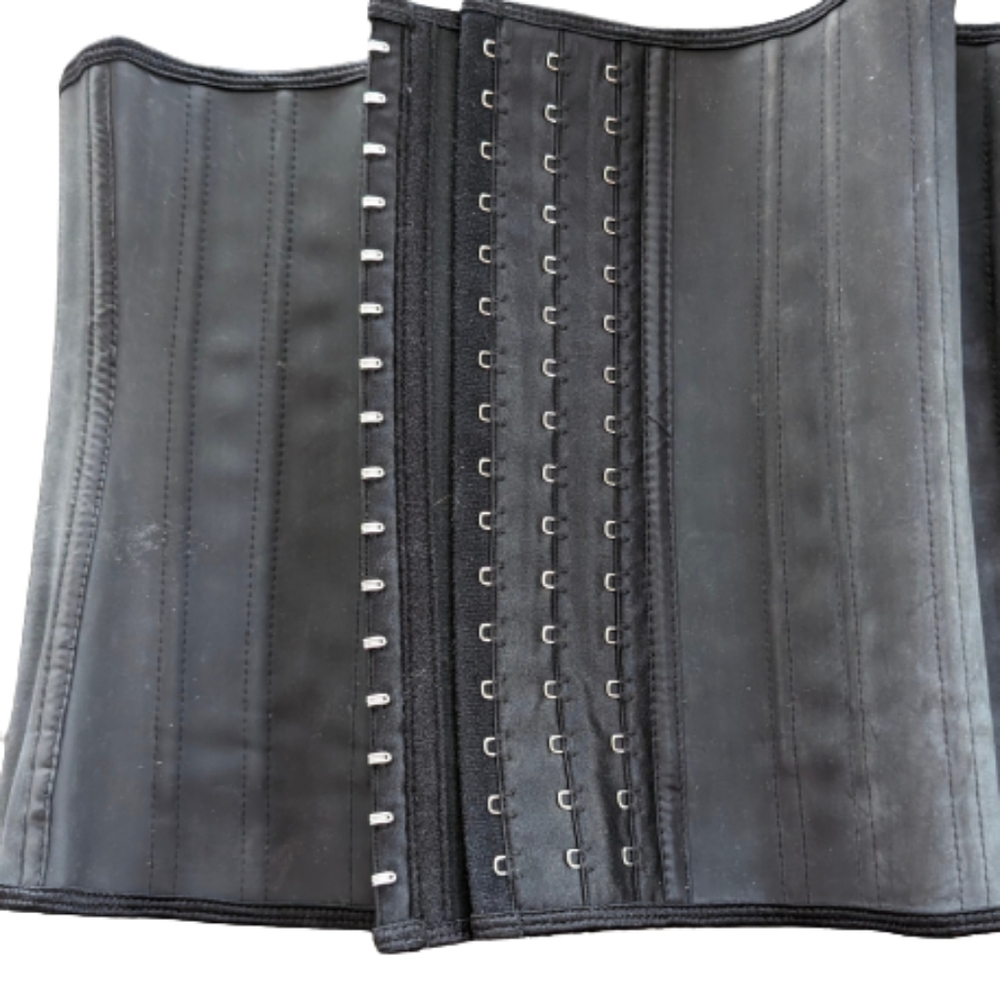 Latex Womens L 3 Hook Black Waist Cincher Corset Girdle Body Shaper Adjustable
